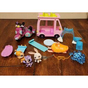 Littlest Pet Shop LPS Lot Snowmobile Motorcycle Shuttle Sleds + 3 Pets Accessory